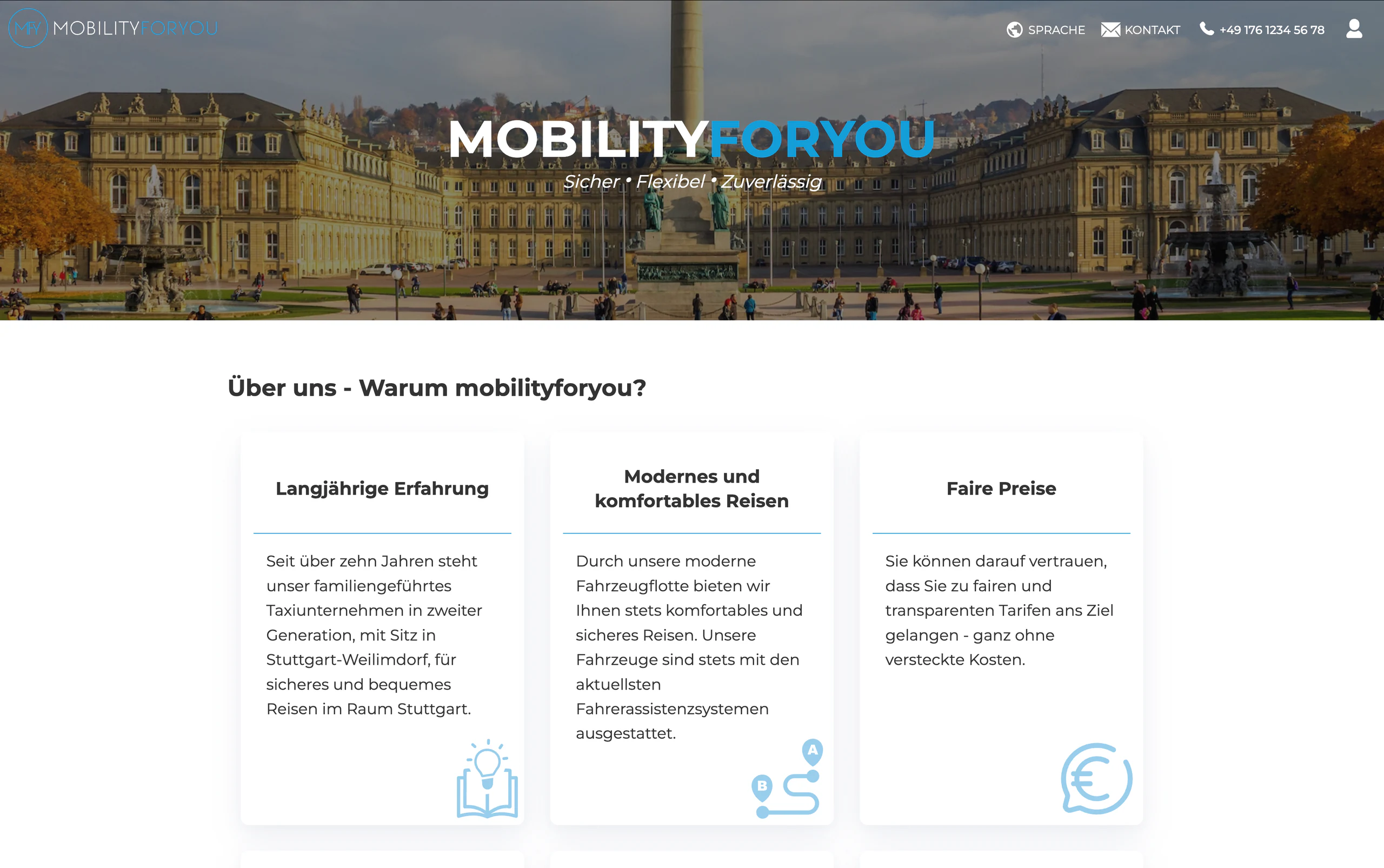 Startseite der öffentlichen Webseite von mobilityforyou GmbH