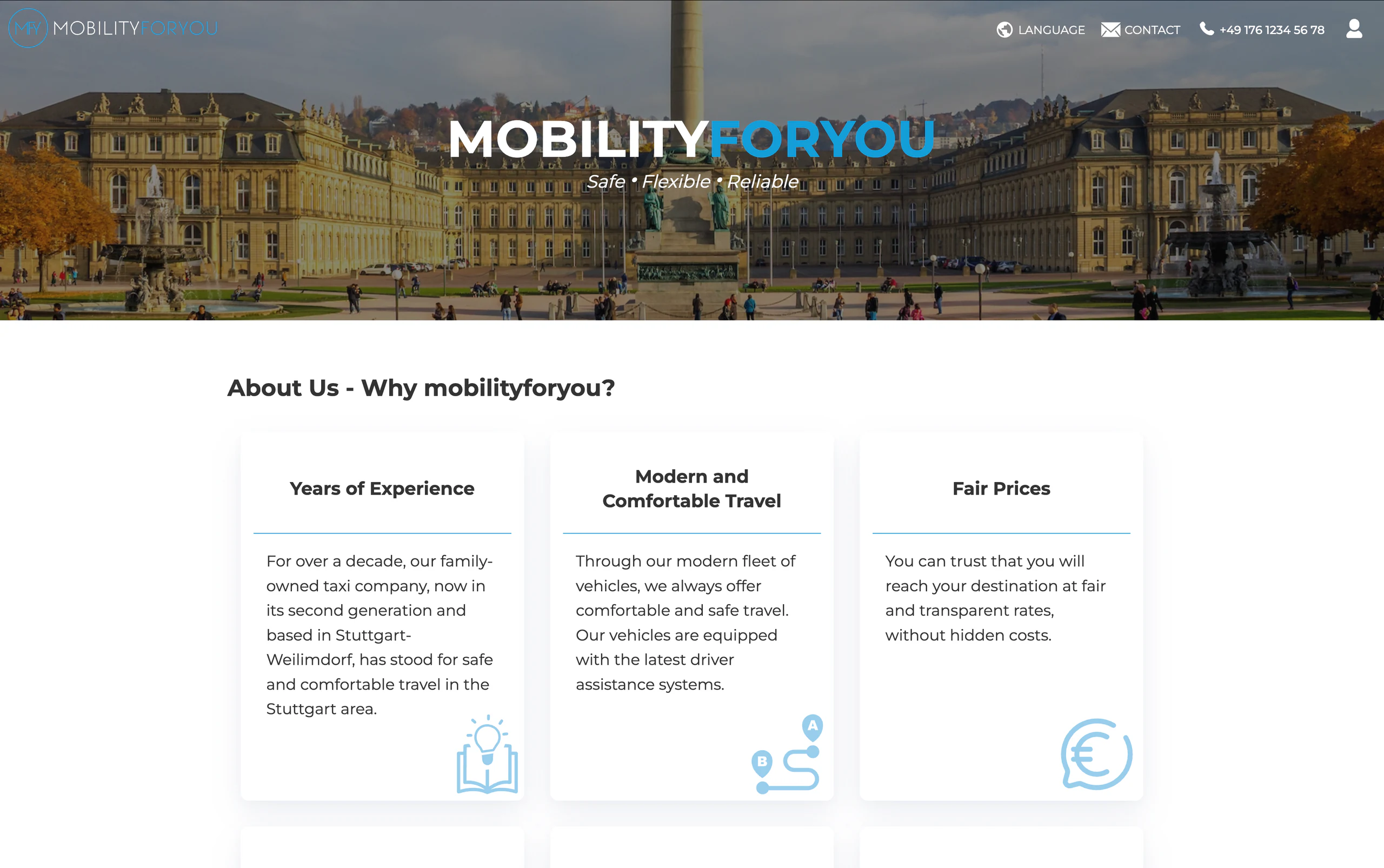 Homepage of the mobilityforyou public website