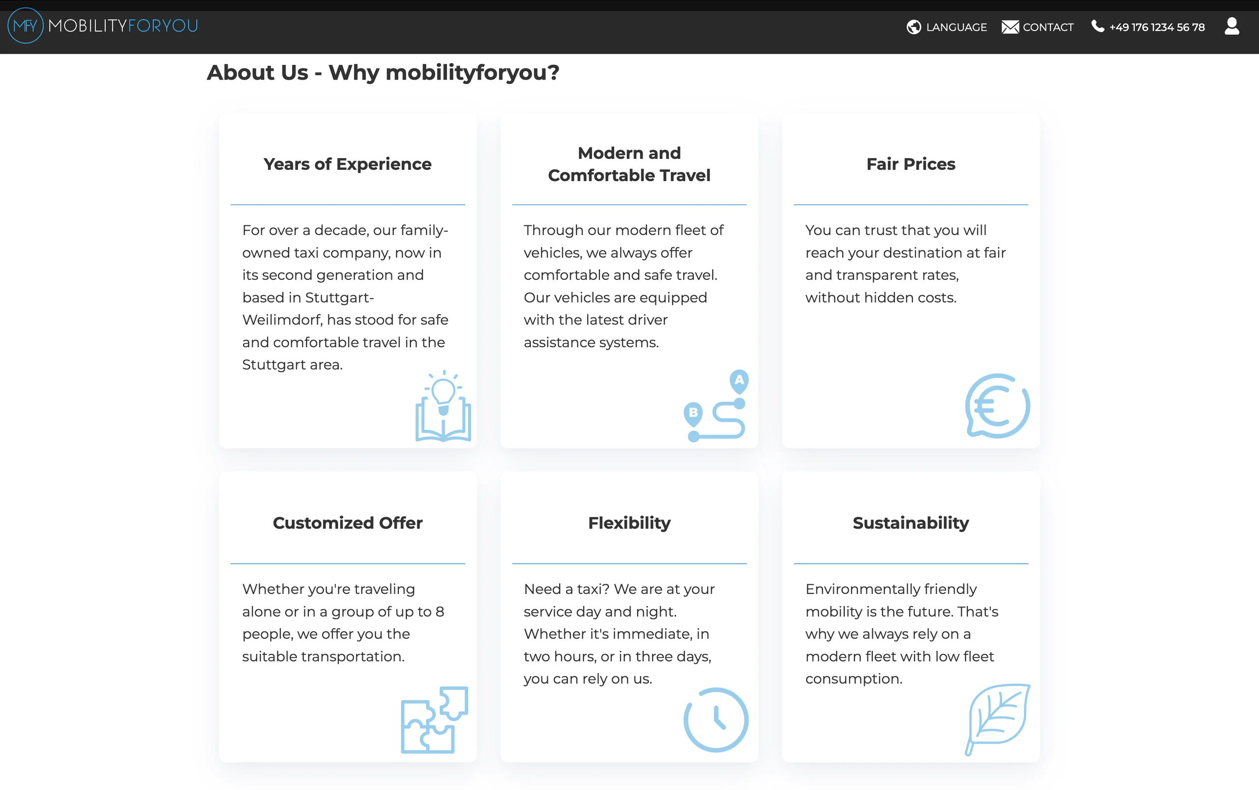 Service overview on the mobilityforyou website