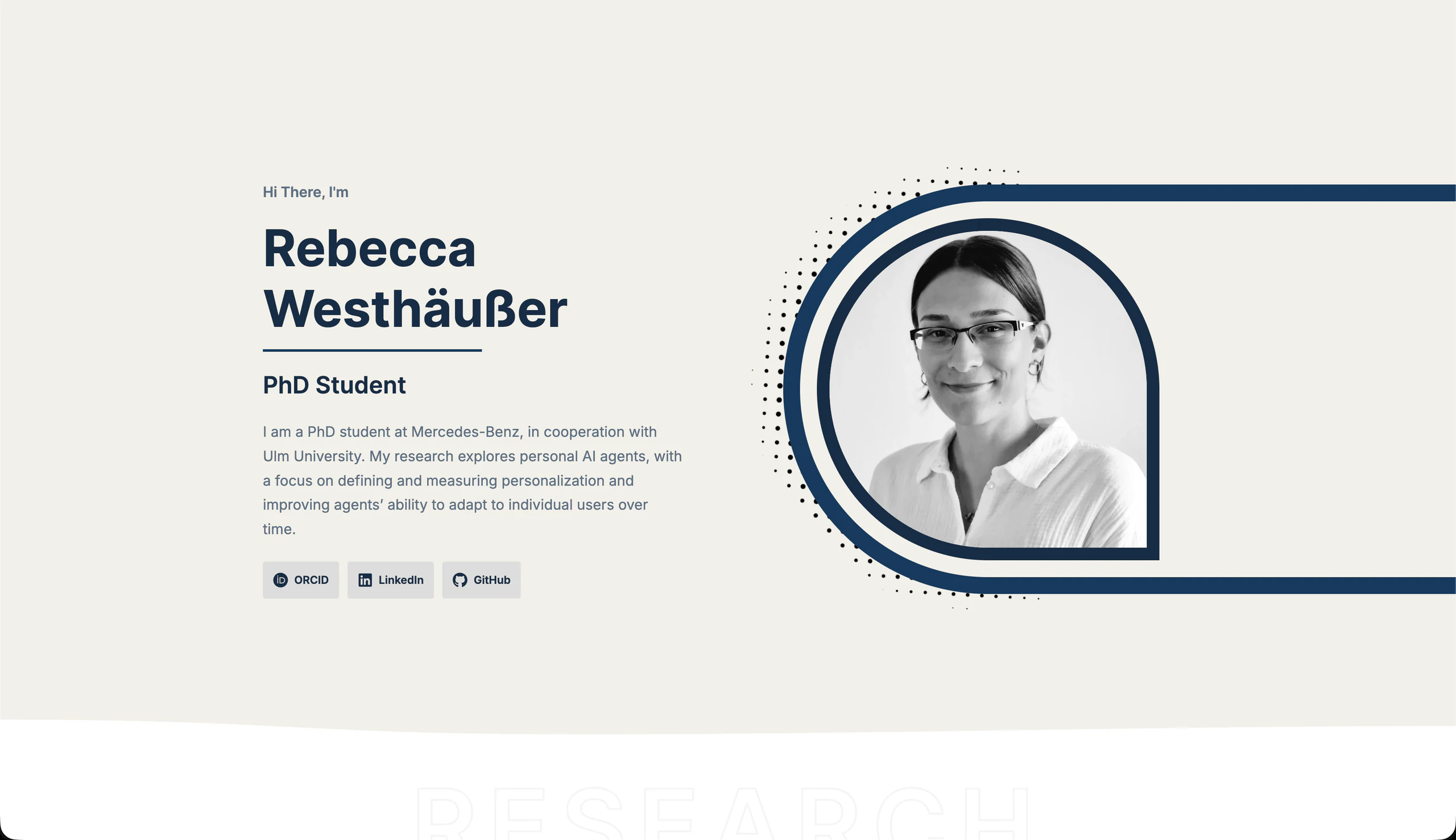 Startbereich der Forschungswebseite von Rebecca Westhäußer