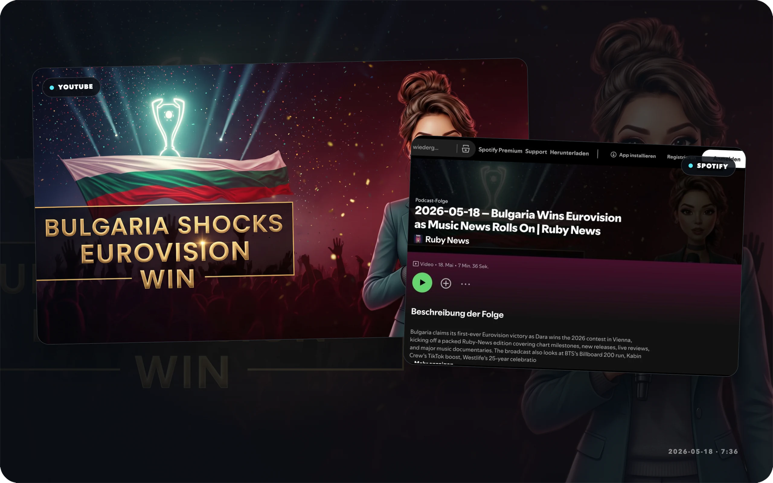 Ruby-News-Thumbnail der Ausgabe vom 18. Mai 2026 neben der zugehörigen Episode auf Spotify